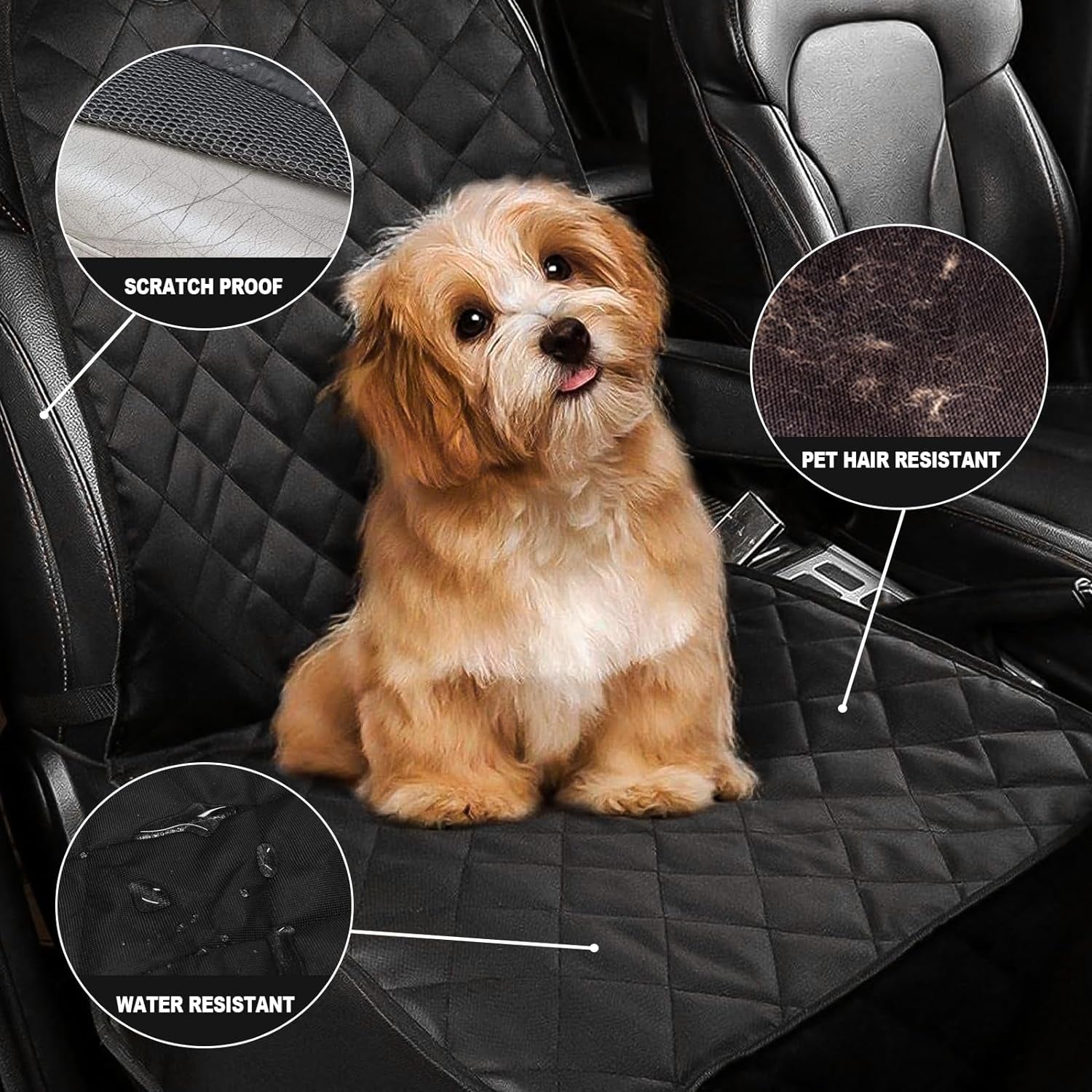 Dog Seat Cover Cars Trucks Suvs, Thick 600D Heavy Duty Pets Car Seat Cover, Waterproof & Wear-Resistant Durable Nonslip Backing & Hammock Convertible, Black, 2 Pack