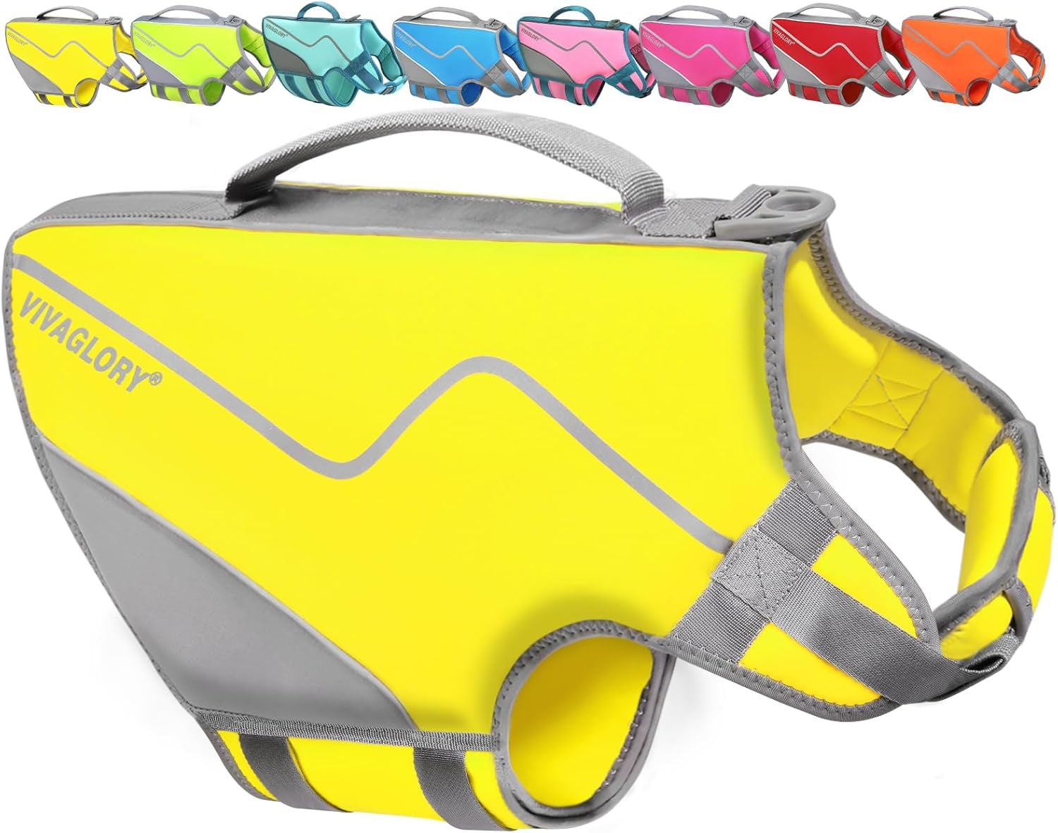 Dog Life Vest Neoprene Dog Swim Vest, XS, Alpha Yellow | High Visibility Adjustable for Doggy Cat Puppy, Lifejacket with Leash Ring & Handle for Swimming & Boating