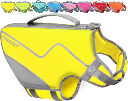 Dog Life Vest Neoprene Dog Swim Vest, XS, Alpha Yellow | High Visibility Adjustable for Doggy Cat Puppy, Lifejacket with Leash Ring & Handle for Swimming & Boating