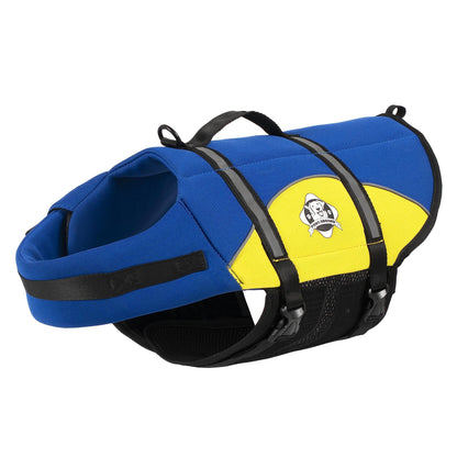 Dog Life Jacket - Keep Your Canine Safe with a Neoprene Life Vest - Designer Life Jackets - Perfect for Swimming and Boating - Blue and Yellow, Medium