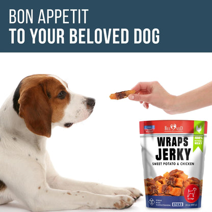 Chicken Jerky Dog Treats Human Grade Grain Free Organic Meat All Natural High Protein Dried Strips Best Chews for Training Small & Large Dogs Bulk Soft Pack Made for USA 24 Oz. (Sweet Potato)