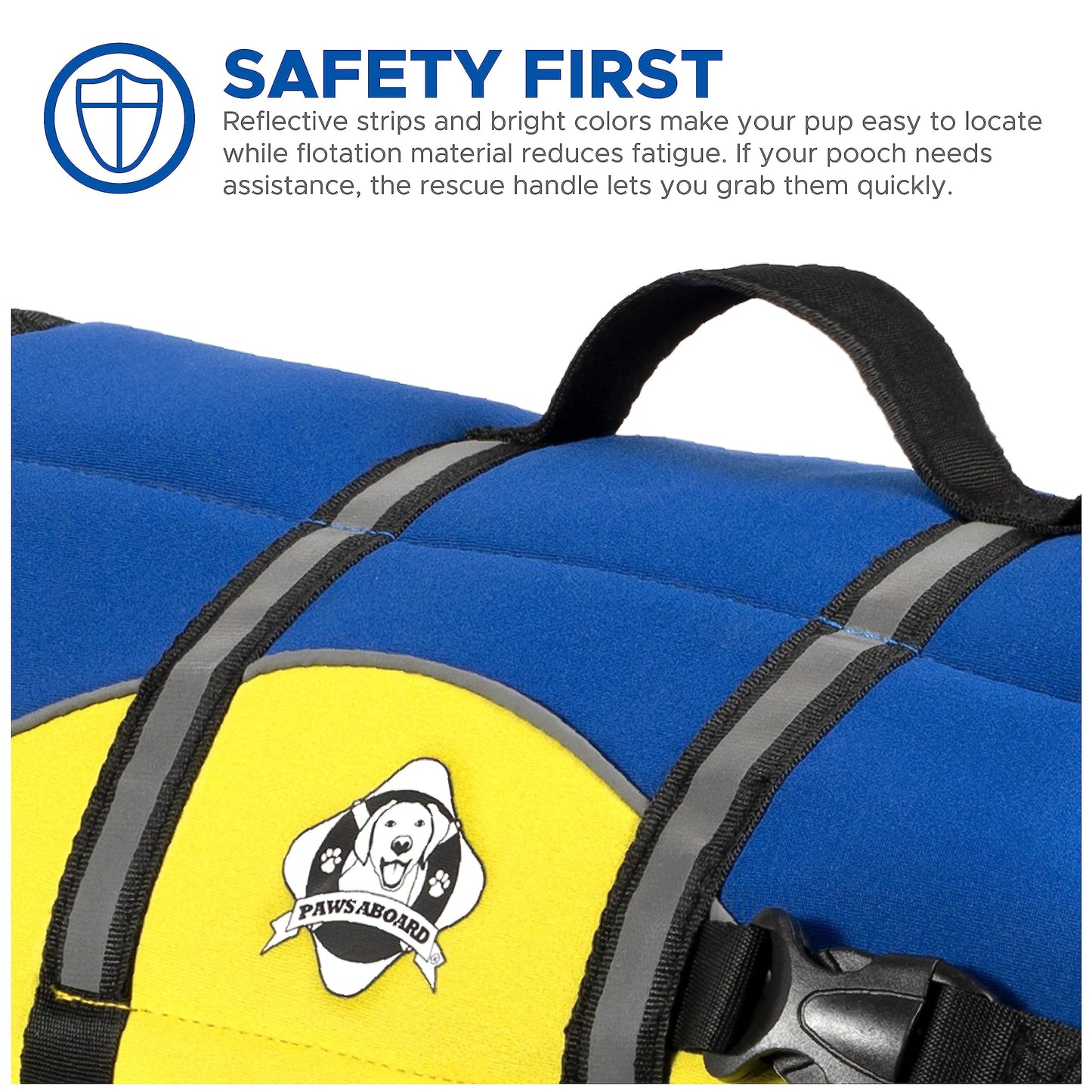 Dog Life Jacket - Keep Your Canine Safe with a Neoprene Life Vest - Designer Life Jackets - Perfect for Swimming and Boating - Blue and Yellow, Medium