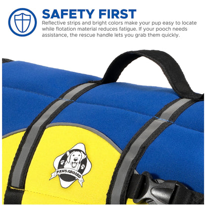 Dog Life Jacket - Keep Your Canine Safe with a Neoprene Life Vest - Designer Life Jackets - Perfect for Swimming and Boating - Blue and Yellow, Medium