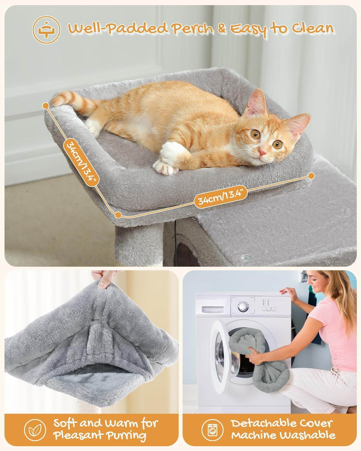 Cat Tree, 30 Inches Cat Tower with Dual Condos for Indoor Cats, Plush Cat House with Padded Perch, Scratching Ramp and Posts and Replaceable Balls-Gray