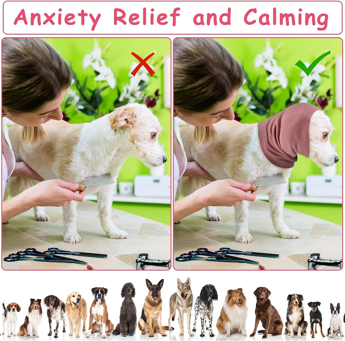 3 Pcs Dog Quiet Ear Cover Calming Hoodie Head Wrap Dog Ear Muffs Headband for Noise Reduction Anxiety Relief and Calming Grooming Drying