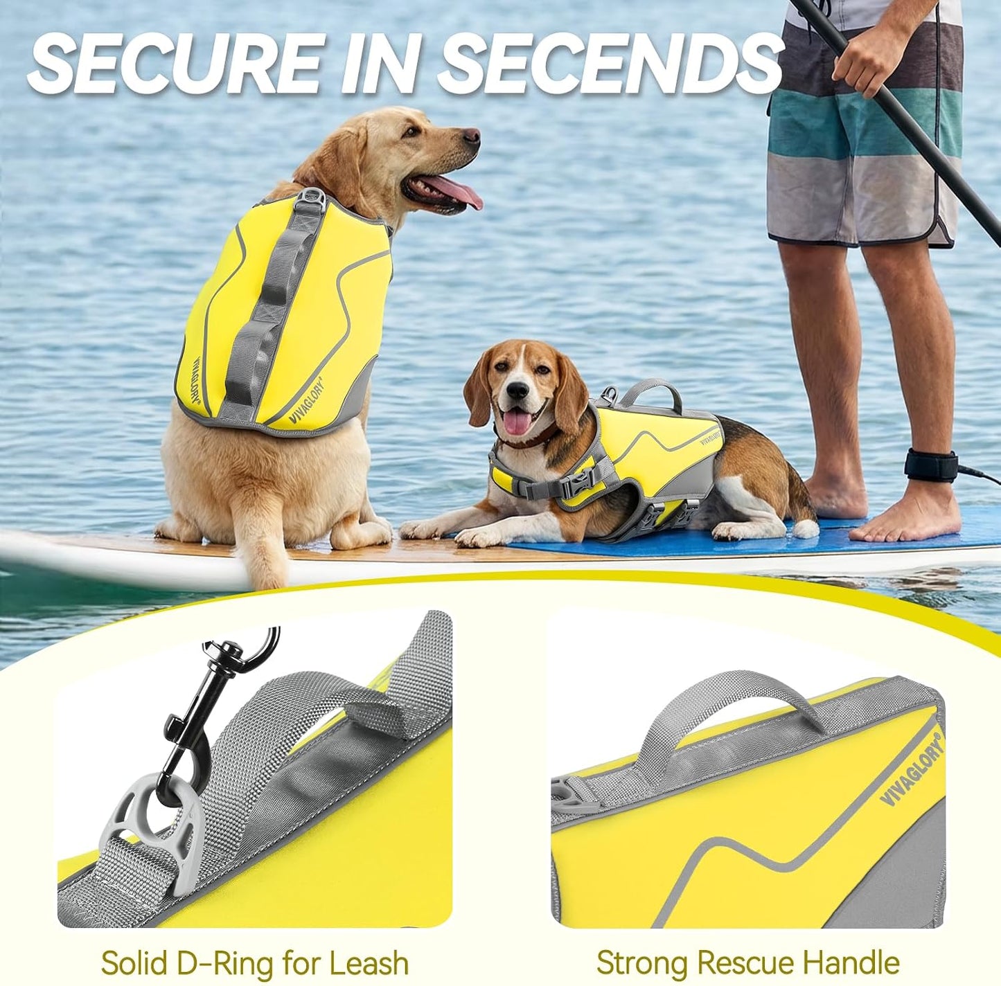 Dog Life Vest Neoprene Dog Swim Vest, XS, Alpha Yellow | High Visibility Adjustable for Doggy Cat Puppy, Lifejacket with Leash Ring & Handle for Swimming & Boating