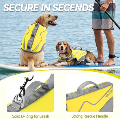 Dog Life Vest Neoprene Dog Swim Vest, XS, Alpha Yellow | High Visibility Adjustable for Doggy Cat Puppy, Lifejacket with Leash Ring & Handle for Swimming & Boating