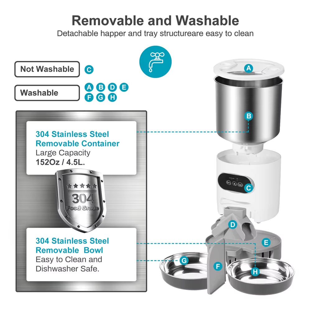 4.5L WIFI APP Automatic Pet Feeder Dry Food Dispenser Voice Recorder Timer Feeding Vending for Large Cats Dogs Smart Pet Bowl