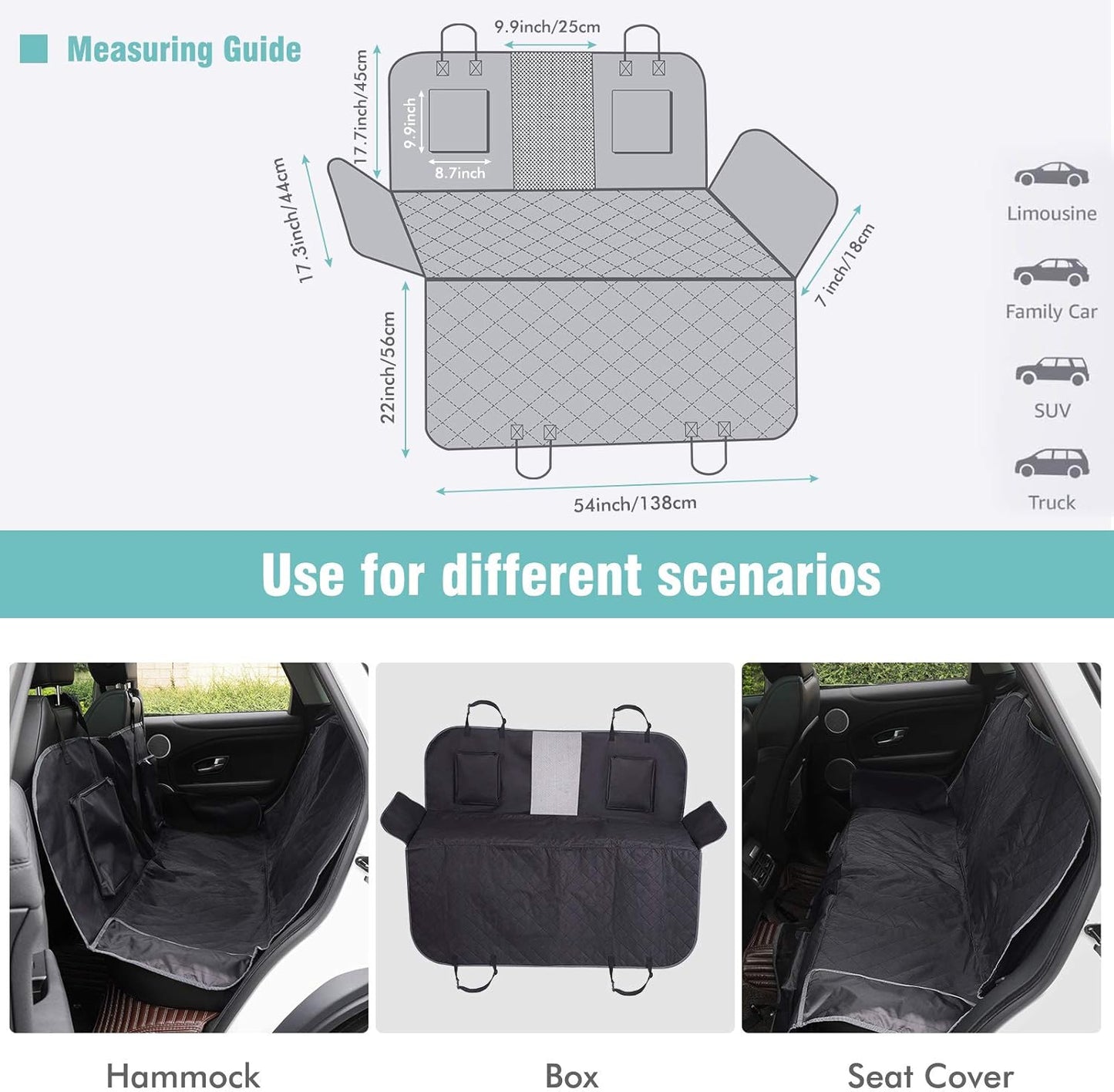 Dog Car Seat Cover,Waterproof Dog Back Seat Covers,Durable Scratch Proof Nonslip, Protector for Pet Back Seat Cover,Car-Accessories, Backseat Pet Hammock