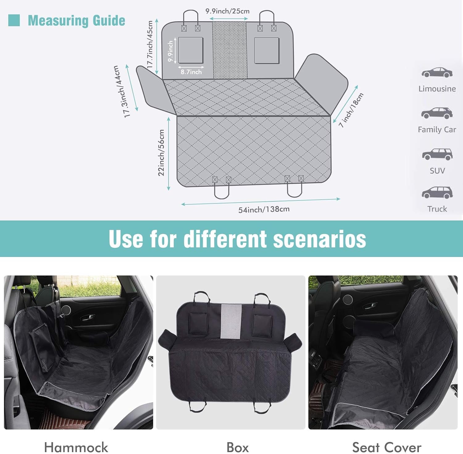 Dog Car Seat Cover,Waterproof Dog Back Seat Covers,Durable Scratch Proof Nonslip, Protector for Pet Back Seat Cover,Car-Accessories, Backseat Pet Hammock